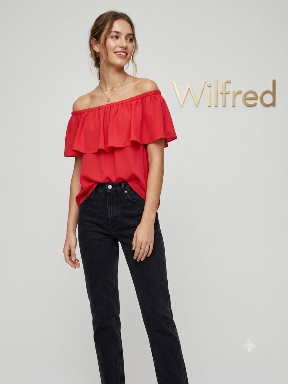 Wilfred Red Off-Shoulder Ruffle Top Ptp 17''